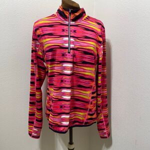 Lauren Ralph Lauren X-LARGE Athletic Jacket Partial Zip Yoga Workout Pink Black